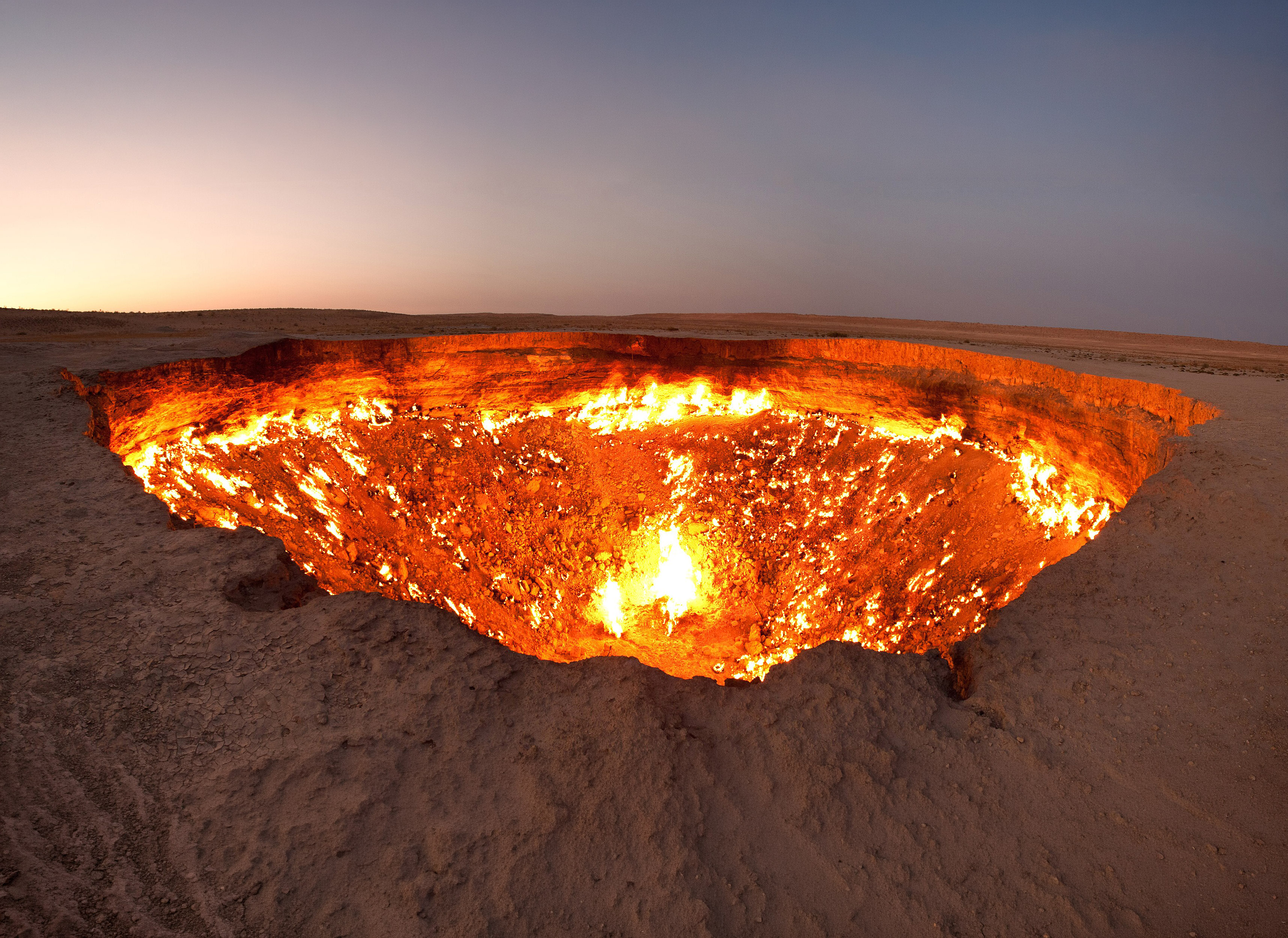 The Door to Hell, a burning natural gas field in Derweze, Turkmenistan