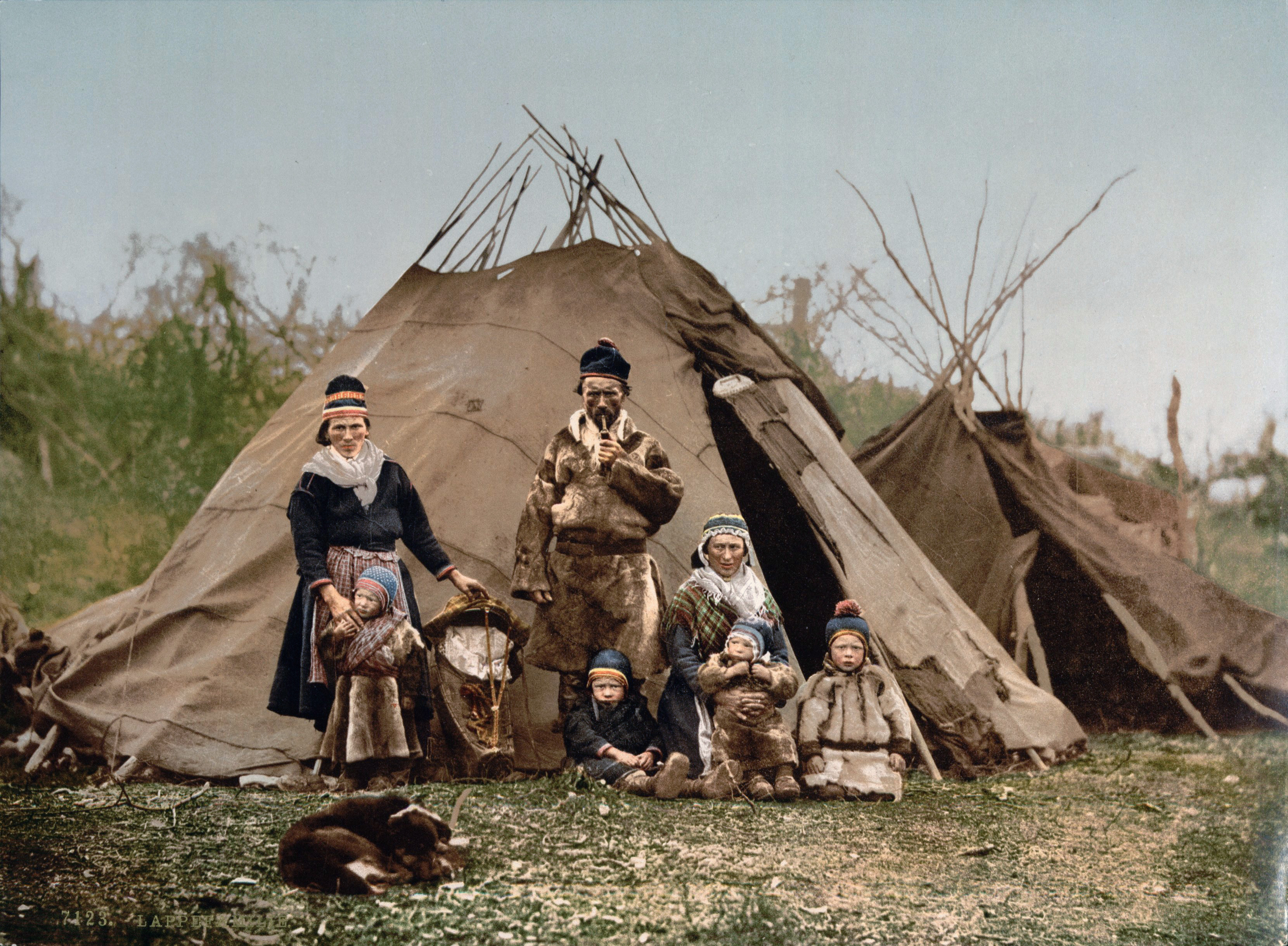 A Sami indigenous northern European family in Norway around 1900